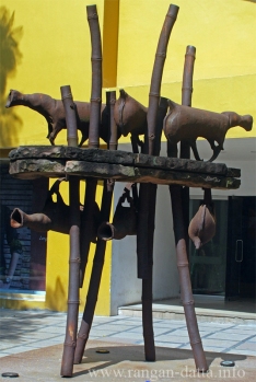 Cast Iron sculptur of nasak (goat skin bag),City Centre Saltlake.