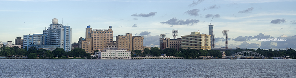 Kolkata Skyline from the Howraah River Front, with (L to R) New Secretariat, State Bank and Custom House and the Flotel Hotel (in front white colour)